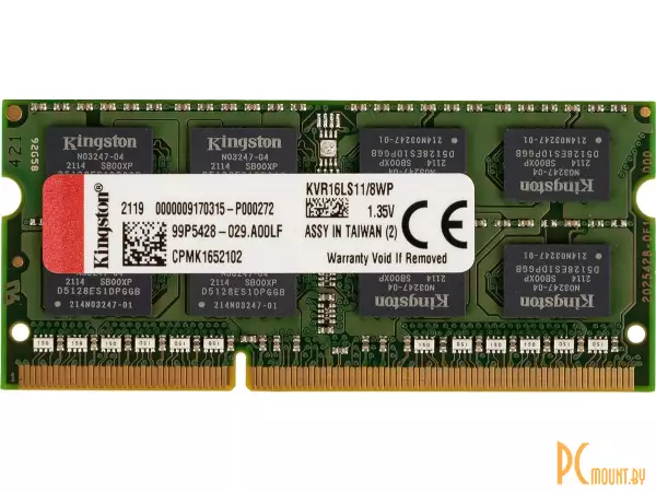 Память для ноутбука SODDR3L, 8GB, PC12800 (1600MHz), Kingston KVR16LS11/8WP